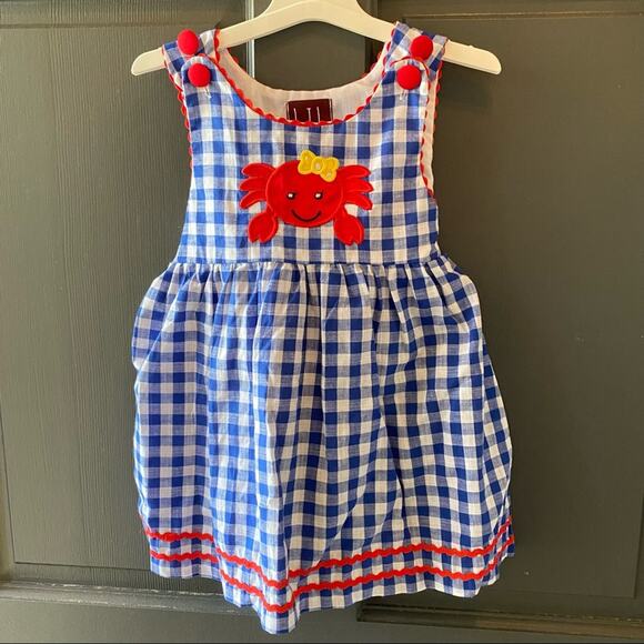 Lil Cactus smocked shortall dress crab summer 2T gingham - Picture 2 of 4